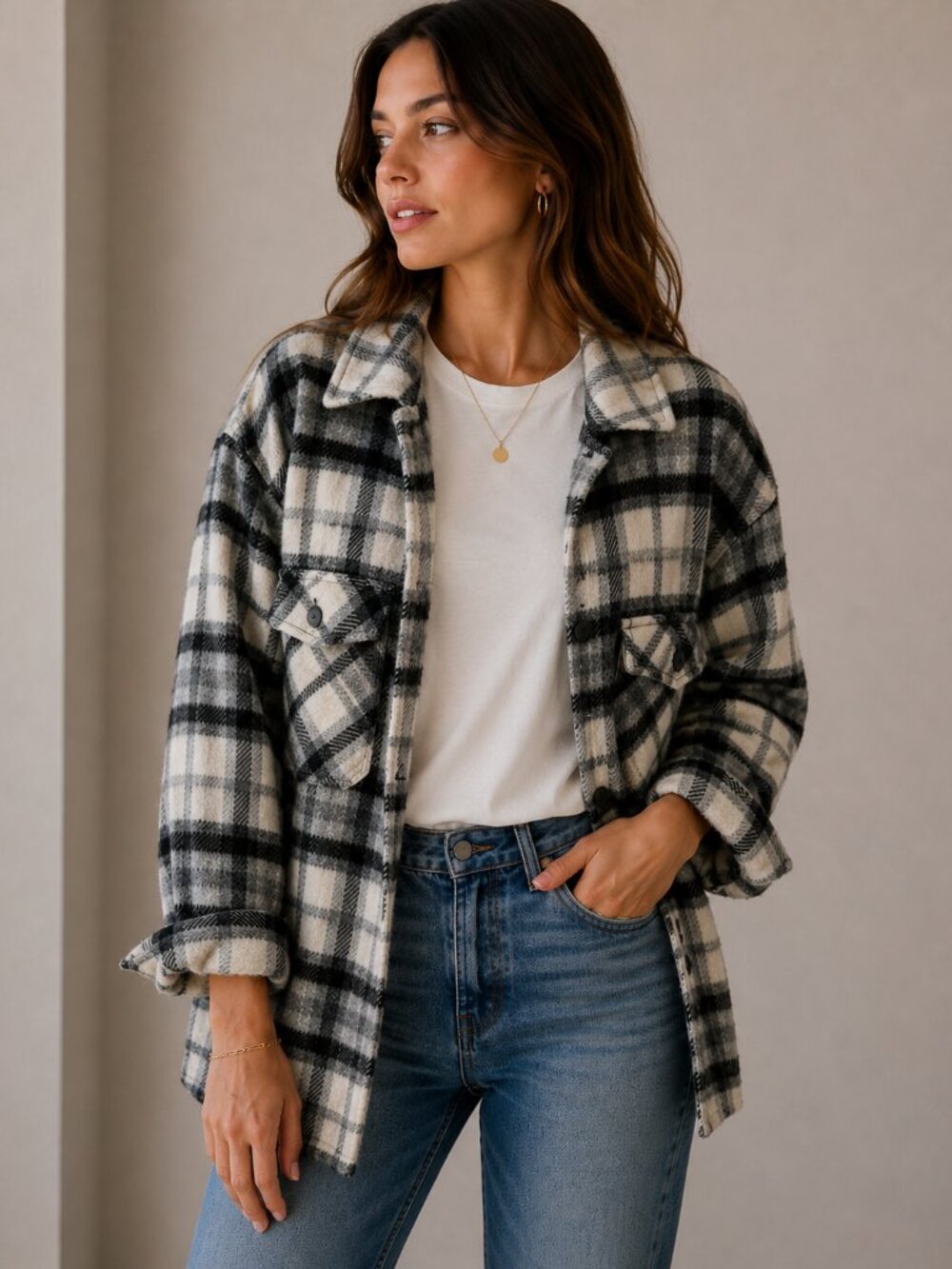 Zara Black and White‎ Plaid Jacket